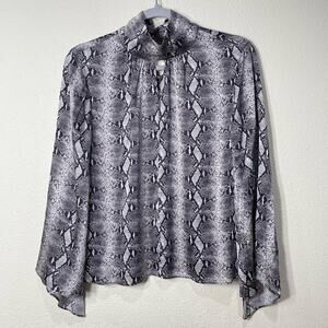 Generation Love Silk Snakeskin Print Mock Neck Split Long Sleeve Blouse S